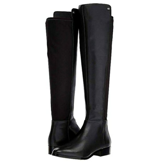 Womens MK Michael Kors Black Mixed Media Leather Textile Over The Knee Boots 8 - Picture 1 of 16